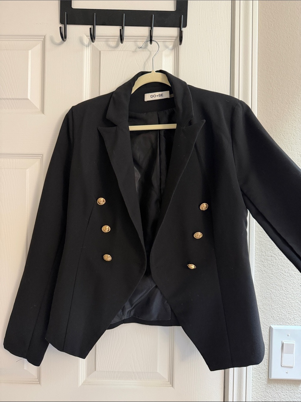 DO+BE Black Double-Breasted Blazer with Gold Buttons